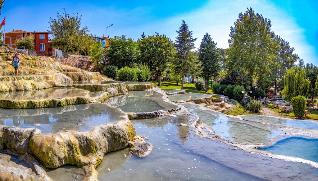 Karahayit Red Thermal Springs near Pamukkale Turkey Red travertine formations and iron-rich thermal springs Karahayit near Pamukkale Turkey