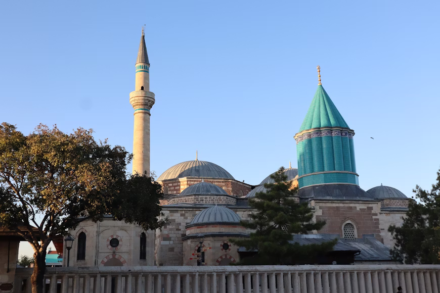 Turquoise fluted dome of the Mevlana Museum in Konya, where Rumi is buried