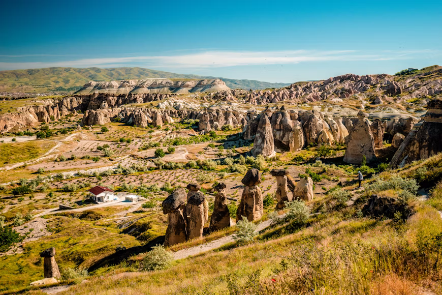 Cappadocia fairy chimney landscape with valleys spreading into the distance
