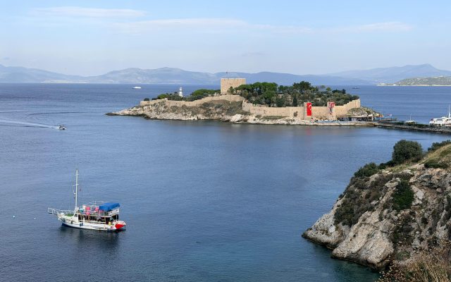 Things to do in Kusadasi Turkey featured Pigeon Island Castle and Aegean Sea view