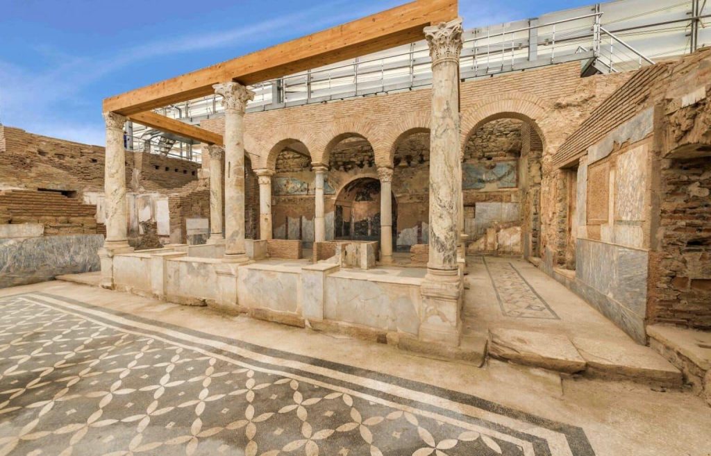 Roman mosaic floors inside the Terrace Houses at Ephesus Turkey